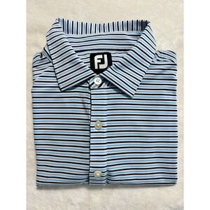 FOOTJOY Medium Mens Light Blue Navy White Striped Performance Golf Polo Shirt FJ